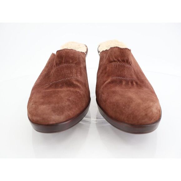 UGG Mules Women's Size 7 Brown Suede Shearling Lined Slip On Heels Clogs - Picture 2 of 12